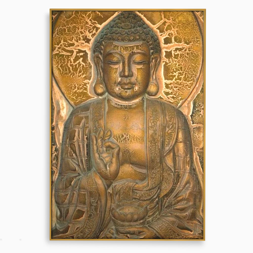 Tablou Canvas Premium LuxCanva® I104, Aur si Intelepciune, Buddha, Aur, Zen, Meditatie, Pace, Liniste, Echilibru, Energie, Spiritualitate, Lotus, Living, Dormitor
