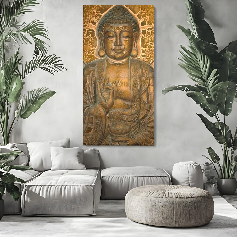 Tablou Canvas Premium LuxCanva® I104, Aur si Intelepciune, Buddha, Aur, Zen, Meditatie, Pace, Liniste, Echilibru, Energie, Spiritualitate, Lotus, Living, Dormitor