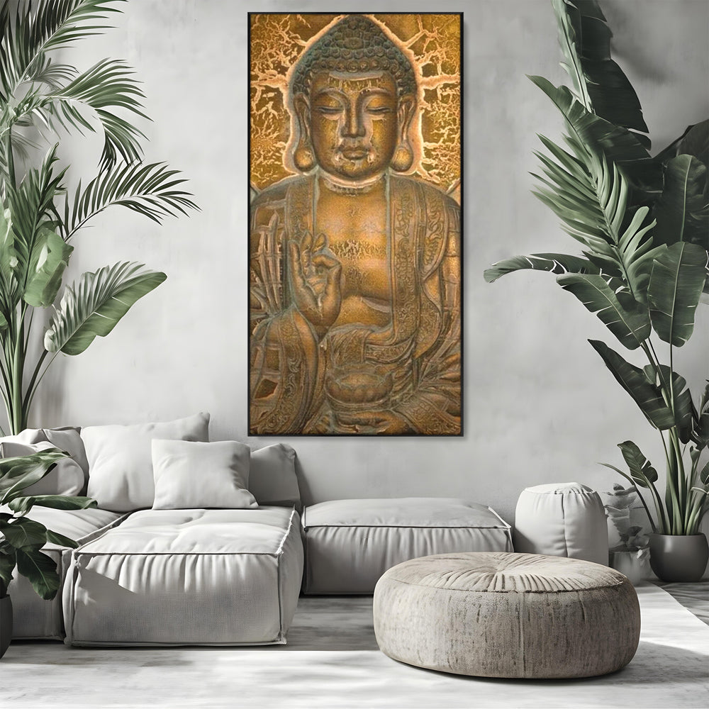 Tablou Canvas Premium LuxCanva® I104, Aur si Intelepciune, Buddha, Aur, Zen, Meditatie, Pace, Liniste, Echilibru, Energie, Spiritualitate, Lotus, Living, Dormitor