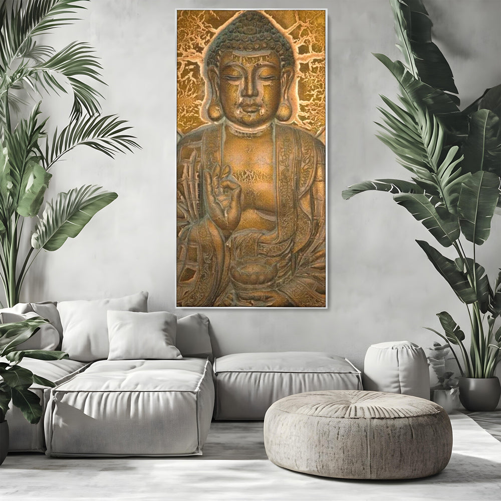 Tablou Canvas Premium LuxCanva® I104, Aur si Intelepciune, Buddha, Aur, Zen, Meditatie, Pace, Liniste, Echilibru, Energie, Spiritualitate, Lotus, Living, Dormitor
