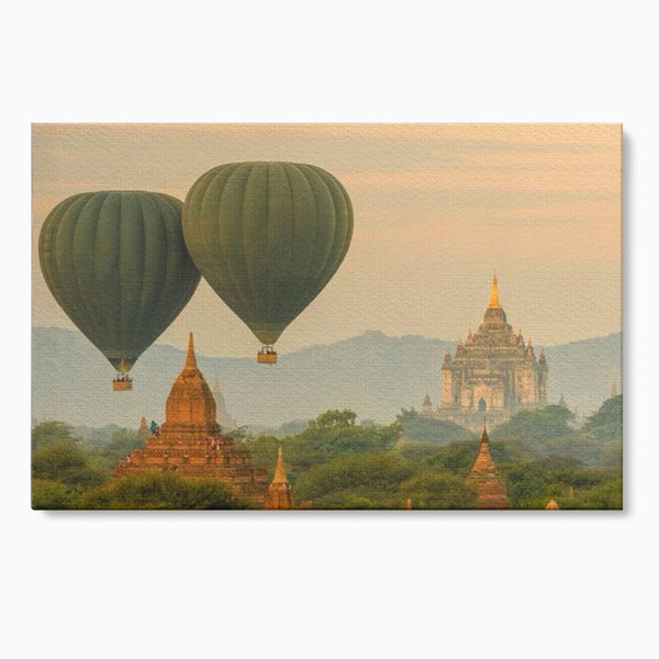 Tablou Canvas Premium LuxCanva® I105, Povestea Templelor, Balon, Templu, Calatorie, Natura, Bagan, Aventura, Zen, Magie, Myanmar, Istorie, Living, Dormitor