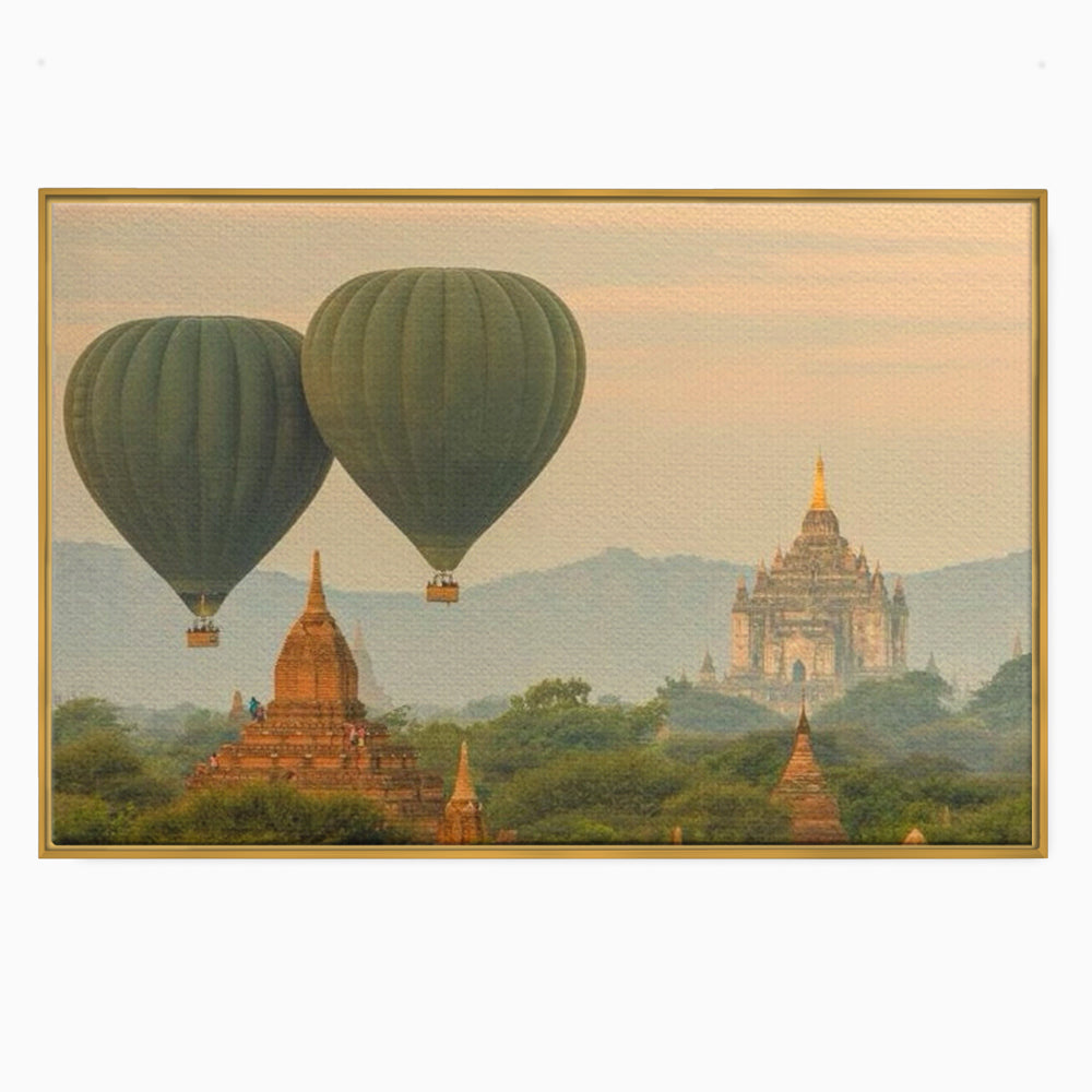 Tablou Canvas Premium LuxCanva® I105, Povestea Templelor, Balon, Templu, Calatorie, Natura, Bagan, Aventura, Zen, Magie, Myanmar, Istorie, Living, Dormitor