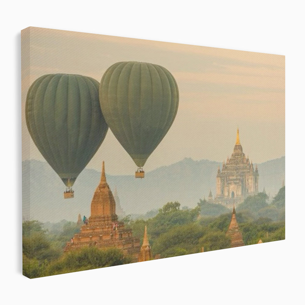Tablou Canvas Premium LuxCanva® I105, Povestea Templelor, Balon, Templu, Calatorie, Natura, Bagan, Aventura, Zen, Magie, Myanmar, Istorie, Living, Dormitor