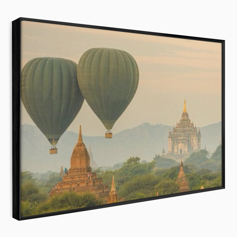 Tablou Canvas Premium LuxCanva® I105, Povestea Templelor, Balon, Templu, Calatorie, Natura, Bagan, Aventura, Zen, Magie, Myanmar, Istorie, Living, Dormitor