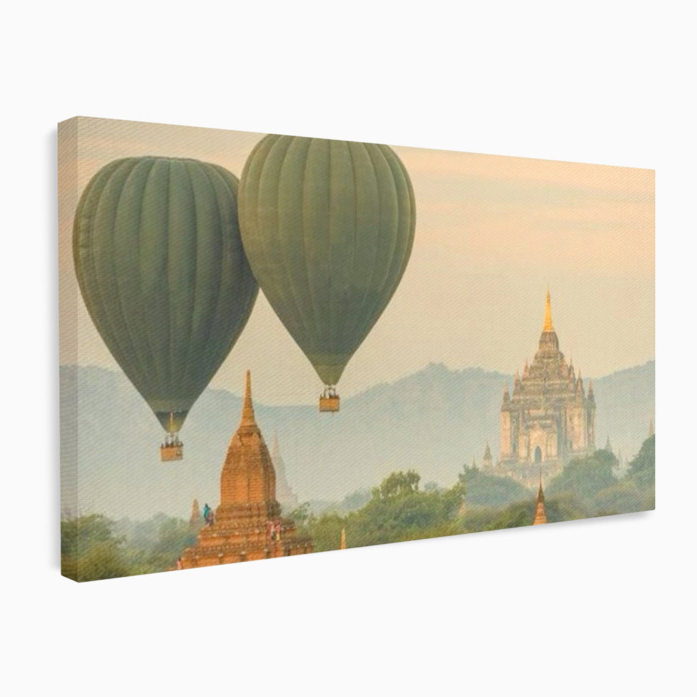 Tablou Canvas Premium LuxCanva® I105, Povestea Templelor, Balon, Templu, Calatorie, Natura, Bagan, Aventura, Zen, Magie, Myanmar, Istorie, Living, Dormitor