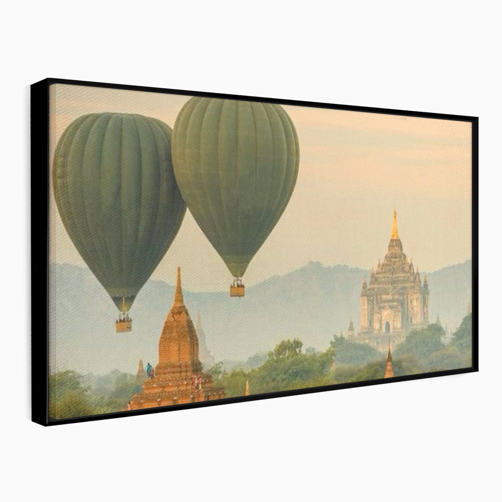 Tablou Canvas Premium LuxCanva® I105, Povestea Templelor, Balon, Templu, Calatorie, Natura, Bagan, Aventura, Zen, Magie, Myanmar, Istorie, Living, Dormitor