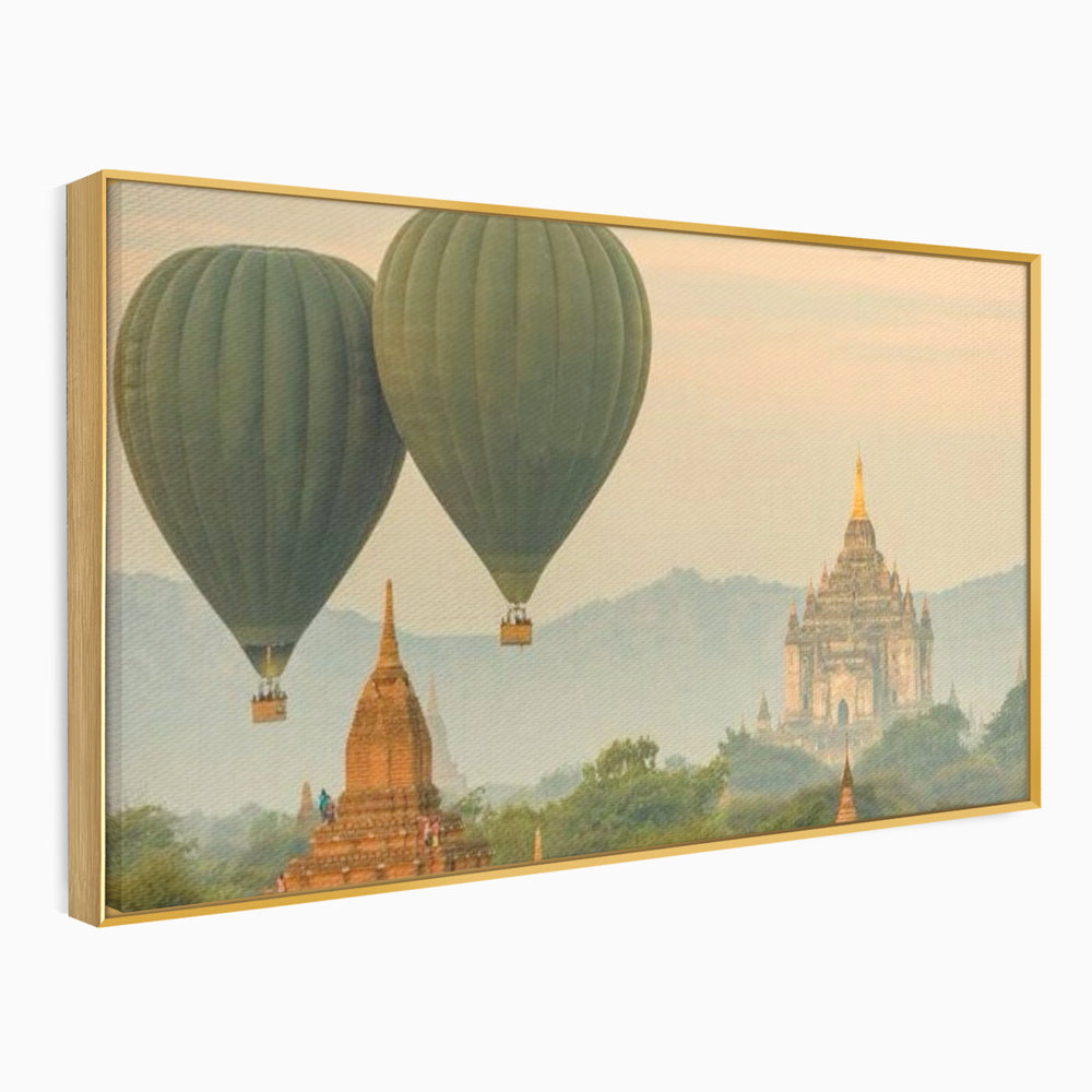 Tablou Canvas Premium LuxCanva® I105, Povestea Templelor, Balon, Templu, Calatorie, Natura, Bagan, Aventura, Zen, Magie, Myanmar, Istorie, Living, Dormitor