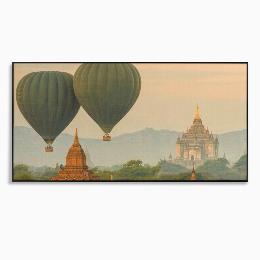 Tablou Canvas Premium LuxCanva® I105, Povestea Templelor, Balon, Templu, Calatorie, Natura, Bagan, Aventura, Zen, Magie, Myanmar, Istorie, Living, Dormitor