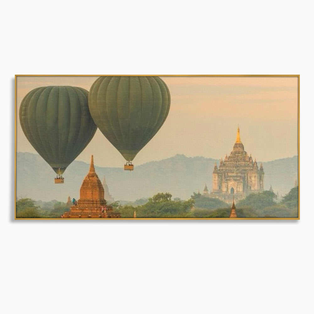 Tablou Canvas Premium LuxCanva® I105, Povestea Templelor, Balon, Templu, Calatorie, Natura, Bagan, Aventura, Zen, Magie, Myanmar, Istorie, Living, Dormitor
