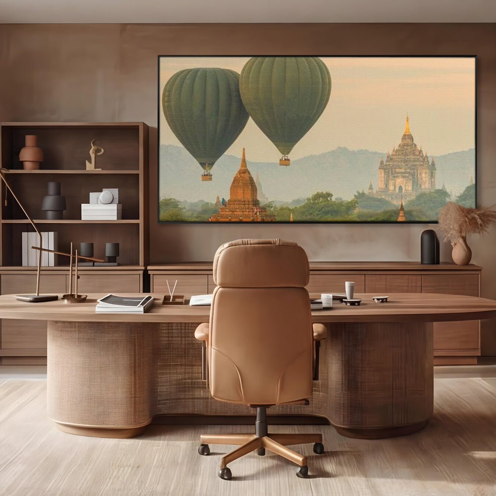 Tablou Canvas Premium LuxCanva® I105, Povestea Templelor, Balon, Templu, Calatorie, Natura, Bagan, Aventura, Zen, Magie, Myanmar, Istorie, Living, Dormitor