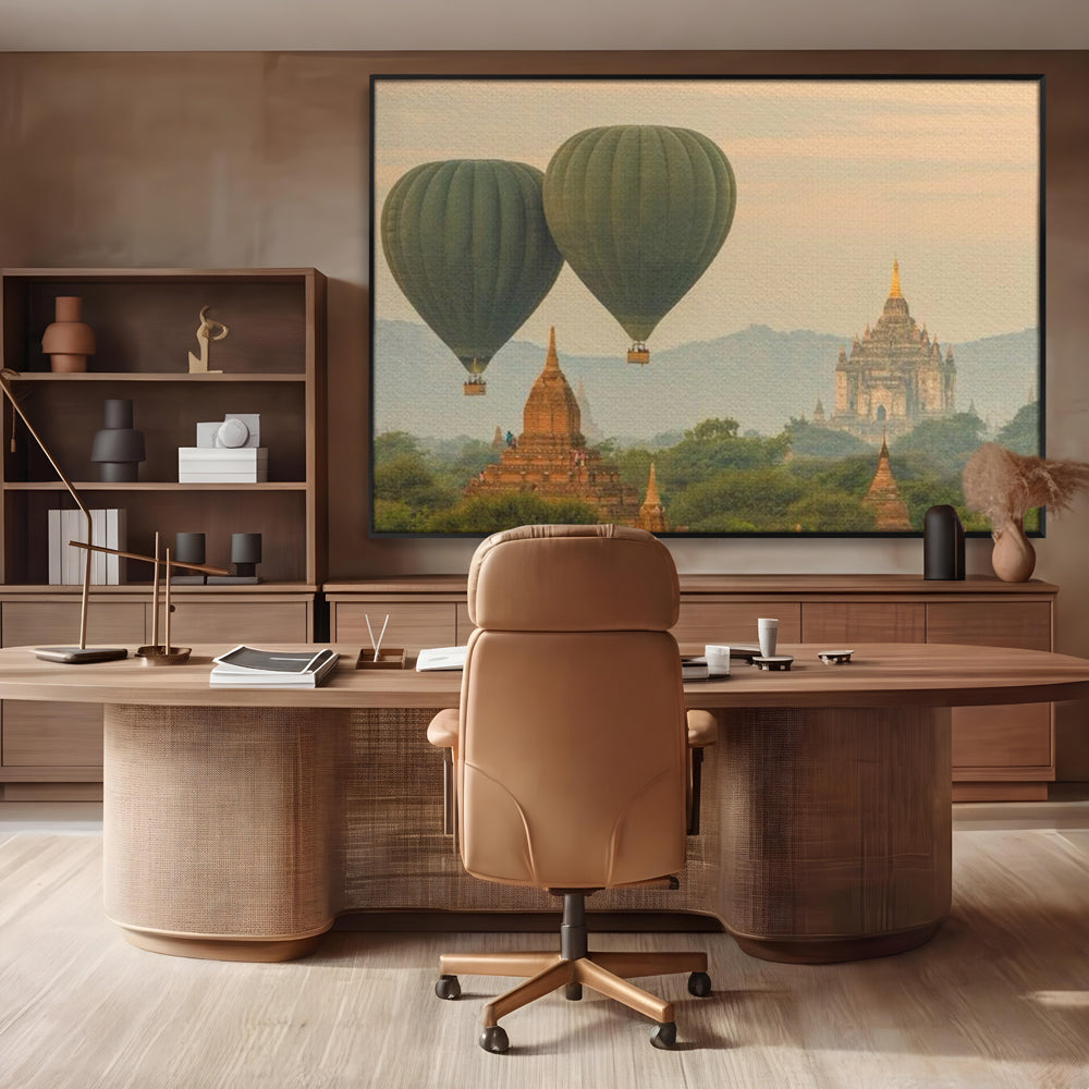 Tablou Canvas Premium LuxCanva® I105, Povestea Templelor, Balon, Templu, Calatorie, Natura, Bagan, Aventura, Zen, Magie, Myanmar, Istorie, Living, Dormitor