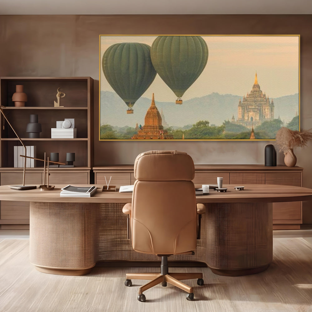 Tablou Canvas Premium LuxCanva® I105, Povestea Templelor, Balon, Templu, Calatorie, Natura, Bagan, Aventura, Zen, Magie, Myanmar, Istorie, Living, Dormitor