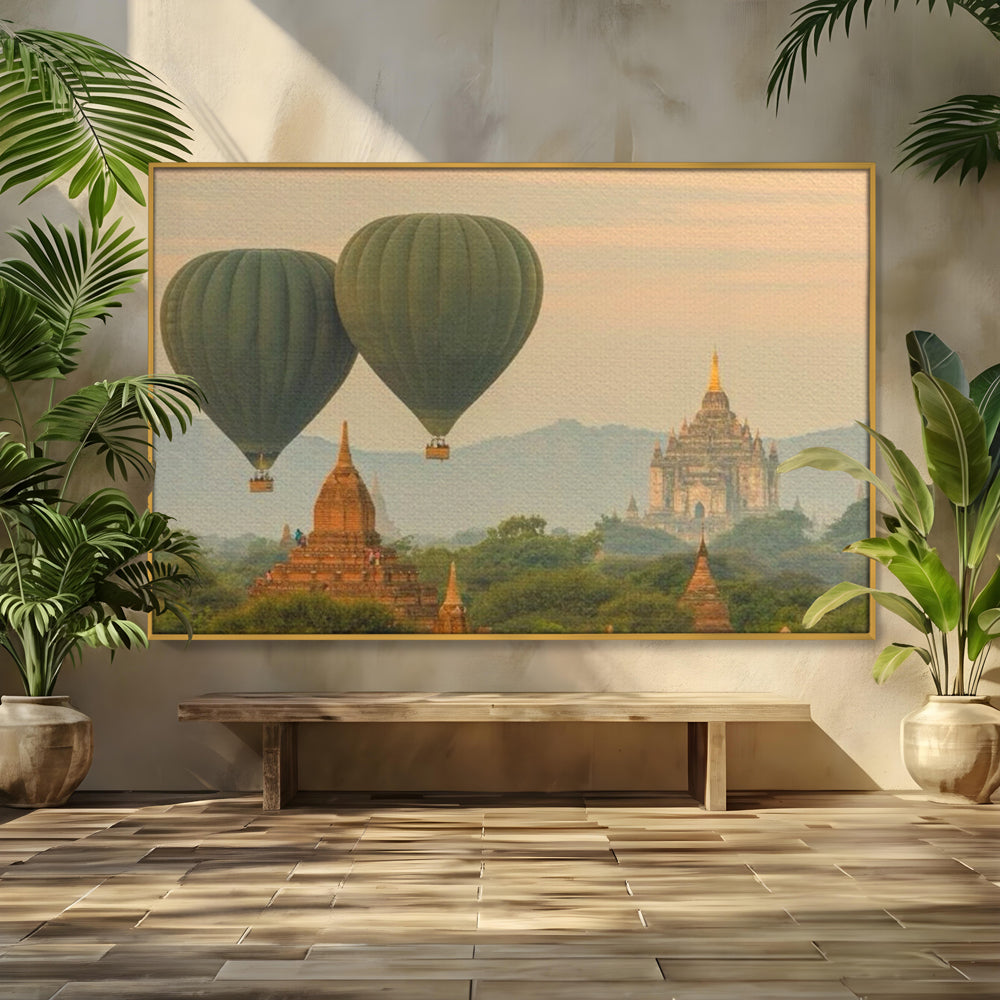 Tablou Canvas Premium LuxCanva® I105, Povestea Templelor, Balon, Templu, Calatorie, Natura, Bagan, Aventura, Zen, Magie, Myanmar, Istorie, Living, Dormitor