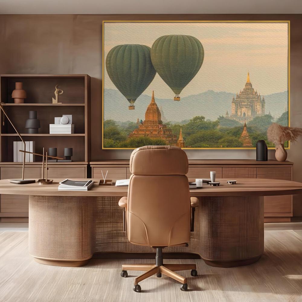 Tablou Canvas Premium LuxCanva® I105, Povestea Templelor, Balon, Templu, Calatorie, Natura, Bagan, Aventura, Zen, Magie, Myanmar, Istorie, Living, Dormitor