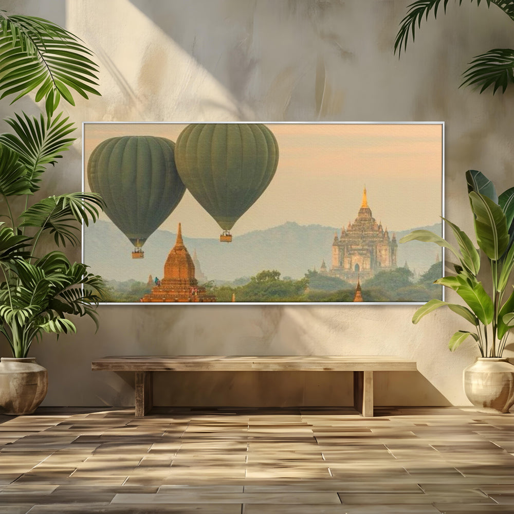 Tablou Canvas Premium LuxCanva® I105, Povestea Templelor, Balon, Templu, Calatorie, Natura, Bagan, Aventura, Zen, Magie, Myanmar, Istorie, Living, Dormitor