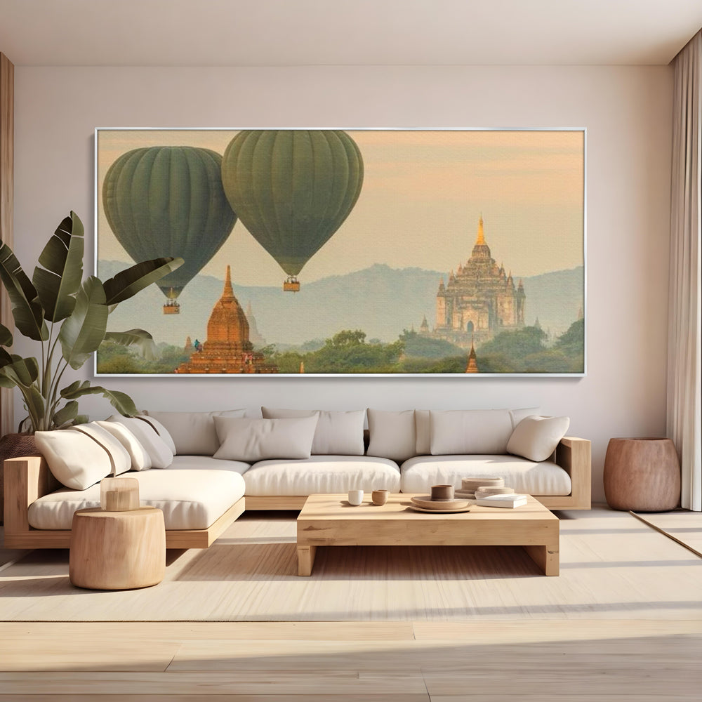Tablou Canvas Premium LuxCanva® I105, Povestea Templelor, Balon, Templu, Calatorie, Natura, Bagan, Aventura, Zen, Magie, Myanmar, Istorie, Living, Dormitor