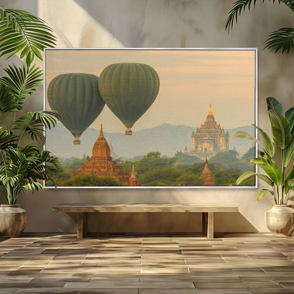 Tablou Canvas Premium LuxCanva® I105, Povestea Templelor, Balon, Templu, Calatorie, Natura, Bagan, Aventura, Zen, Magie, Myanmar, Istorie, Living, Dormitor