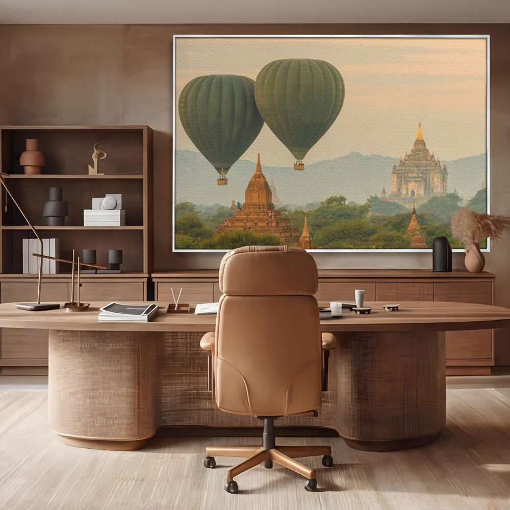 Tablou Canvas Premium LuxCanva® I105, Povestea Templelor, Balon, Templu, Calatorie, Natura, Bagan, Aventura, Zen, Magie, Myanmar, Istorie, Living, Dormitor
