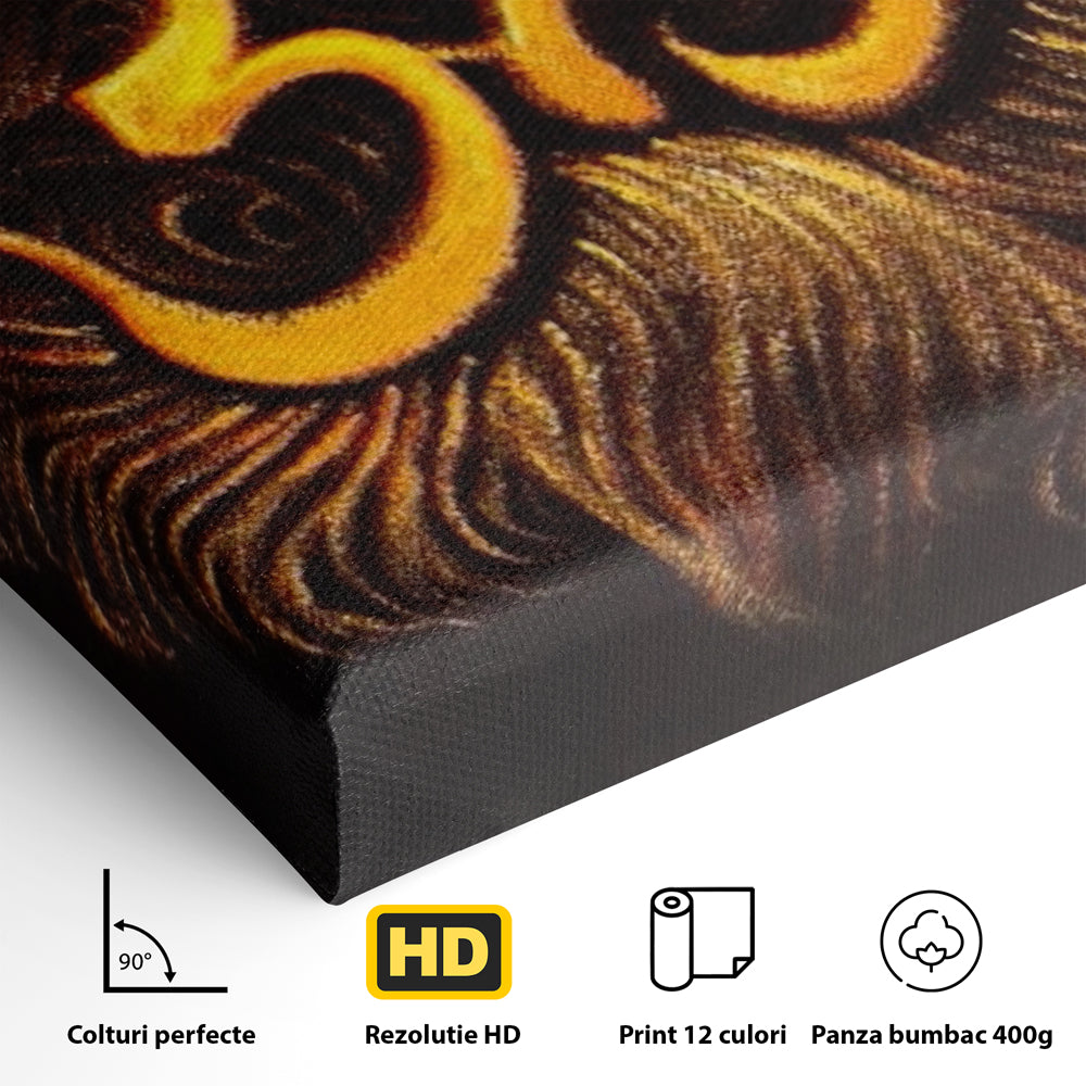 Leinwandbilder Premium LuxCanva® I106, Die Kraft des OM, Meditation, Zen, Spiritualität, Energie, Vibration, Chakra, Universum, Gold, Erleuchtung, Heiliges Symbol, Wohnen, Schlafzimmer