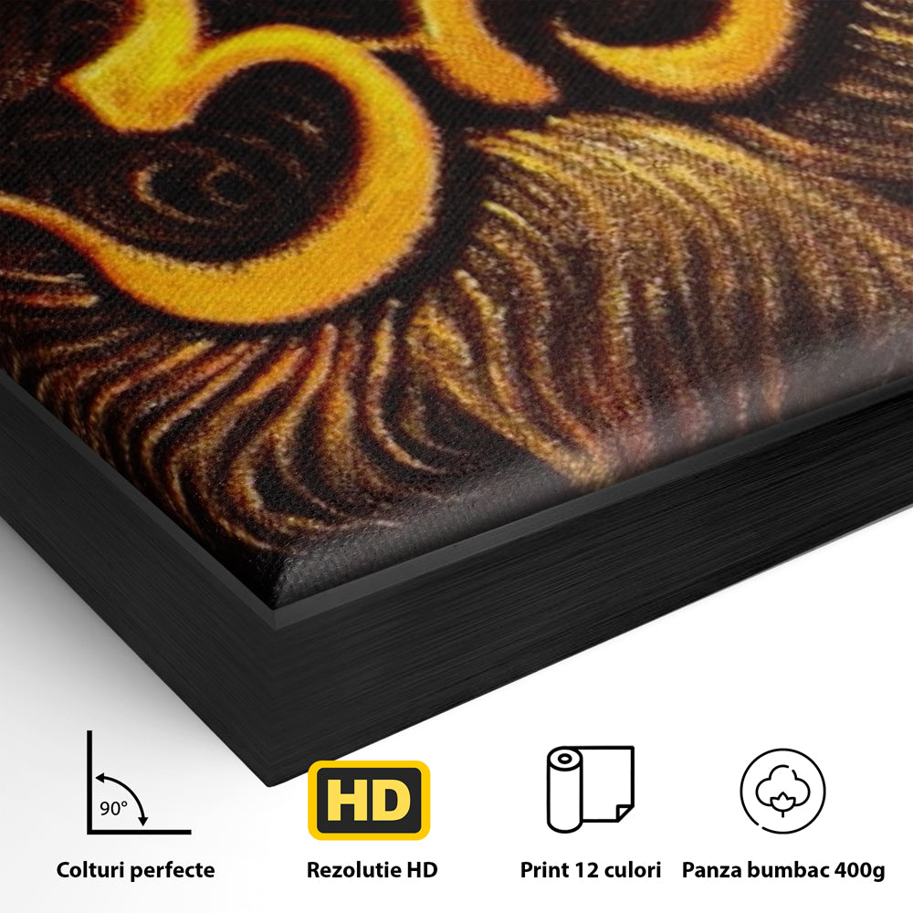 Leinwandbilder Premium LuxCanva® I106, Die Kraft des OM, Meditation, Zen, Spiritualität, Energie, Vibration, Chakra, Universum, Gold, Erleuchtung, Heiliges Symbol, Wohnen, Schlafzimmer