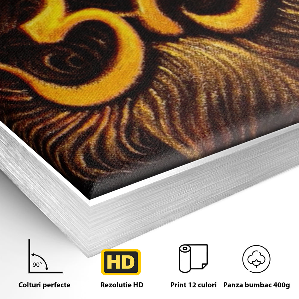 Leinwandbilder Premium LuxCanva® I106, Die Kraft des OM, Meditation, Zen, Spiritualität, Energie, Vibration, Chakra, Universum, Gold, Erleuchtung, Heiliges Symbol, Wohnen, Schlafzimmer
