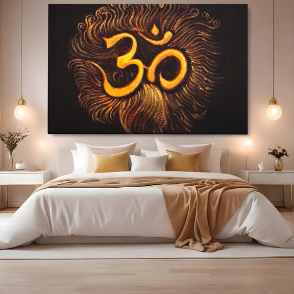 Leinwandbilder Premium LuxCanva® I106, Die Kraft des OM, Meditation, Zen, Spiritualität, Energie, Vibration, Chakra, Universum, Gold, Erleuchtung, Heiliges Symbol, Wohnen, Schlafzimmer