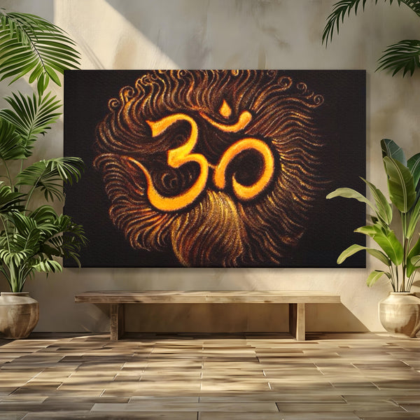 Leinwandbilder Premium LuxCanva® I106, Die Kraft des OM, Meditation, Zen, Spiritualität, Energie, Vibration, Chakra, Universum, Gold, Erleuchtung, Heiliges Symbol, Wohnen, Schlafzimmer