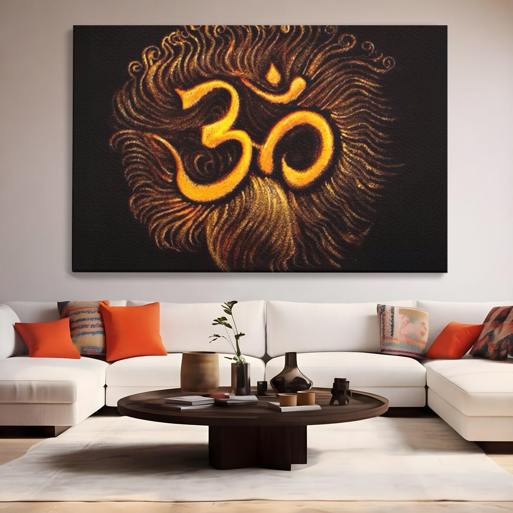 Leinwandbilder Premium LuxCanva® I106, Die Kraft des OM, Meditation, Zen, Spiritualität, Energie, Vibration, Chakra, Universum, Gold, Erleuchtung, Heiliges Symbol, Wohnen, Schlafzimmer