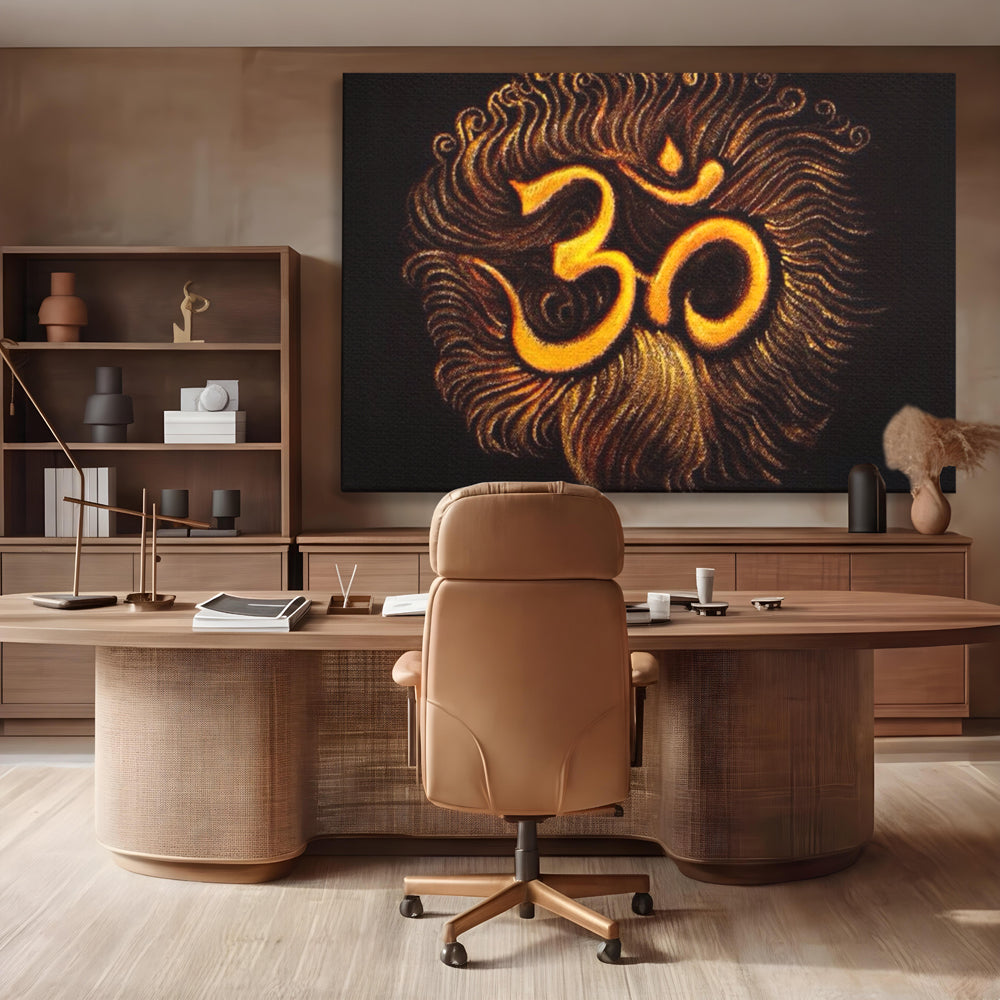 Leinwandbilder Premium LuxCanva® I106, Die Kraft des OM, Meditation, Zen, Spiritualität, Energie, Vibration, Chakra, Universum, Gold, Erleuchtung, Heiliges Symbol, Wohnen, Schlafzimmer