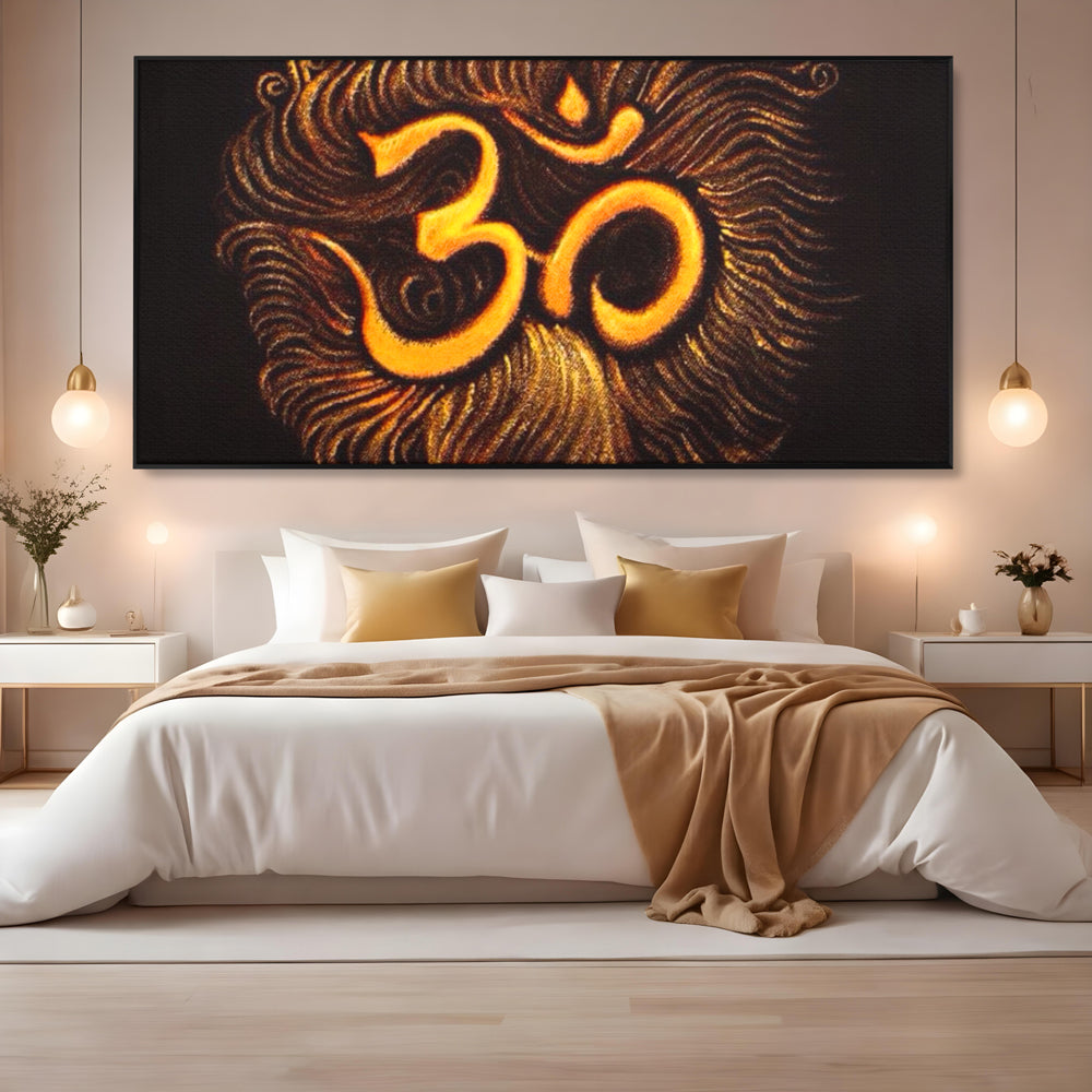 Leinwandbilder Premium LuxCanva® I106, Die Kraft des OM, Meditation, Zen, Spiritualität, Energie, Vibration, Chakra, Universum, Gold, Erleuchtung, Heiliges Symbol, Wohnen, Schlafzimmer