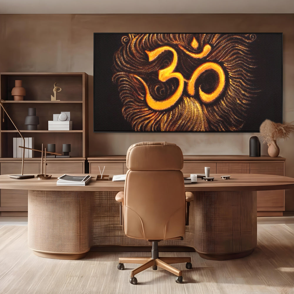 Leinwandbilder Premium LuxCanva® I106, Die Kraft des OM, Meditation, Zen, Spiritualität, Energie, Vibration, Chakra, Universum, Gold, Erleuchtung, Heiliges Symbol, Wohnen, Schlafzimmer