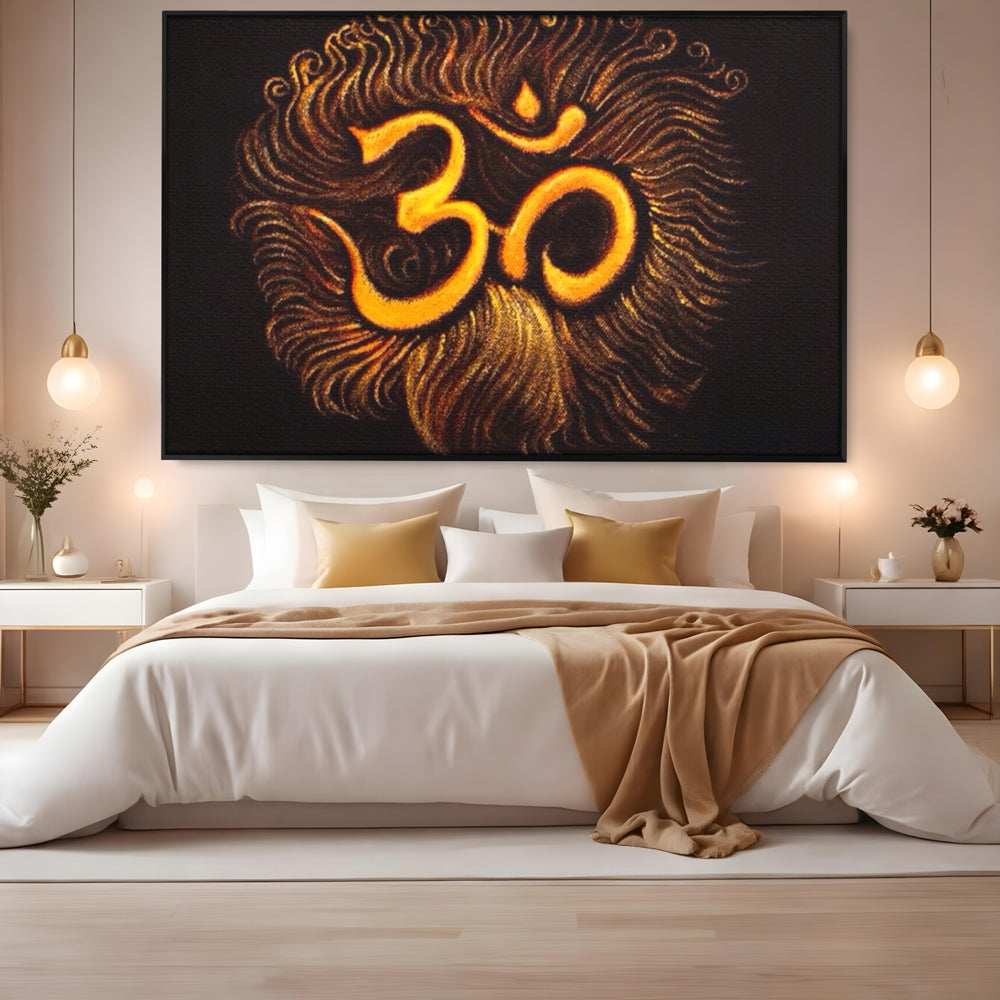 Leinwandbilder Premium LuxCanva® I106, Die Kraft des OM, Meditation, Zen, Spiritualität, Energie, Vibration, Chakra, Universum, Gold, Erleuchtung, Heiliges Symbol, Wohnen, Schlafzimmer