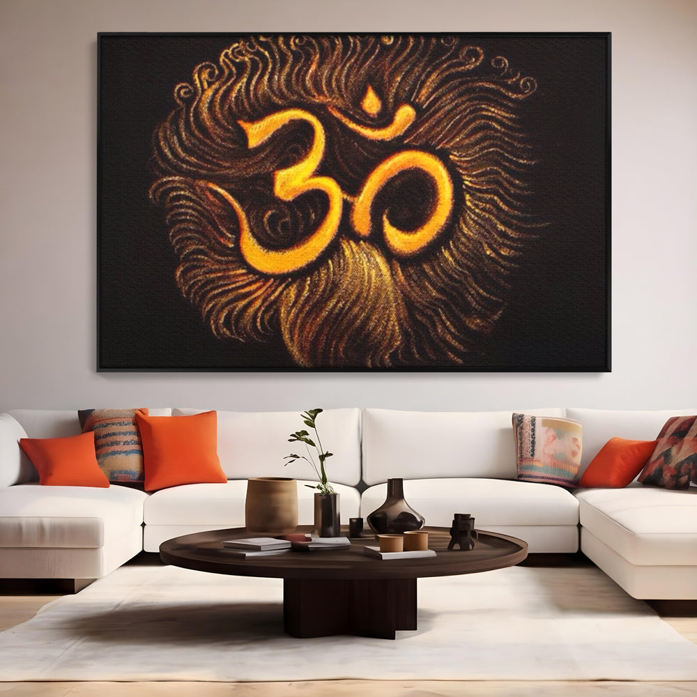 Leinwandbilder Premium LuxCanva® I106, Die Kraft des OM, Meditation, Zen, Spiritualität, Energie, Vibration, Chakra, Universum, Gold, Erleuchtung, Heiliges Symbol, Wohnen, Schlafzimmer