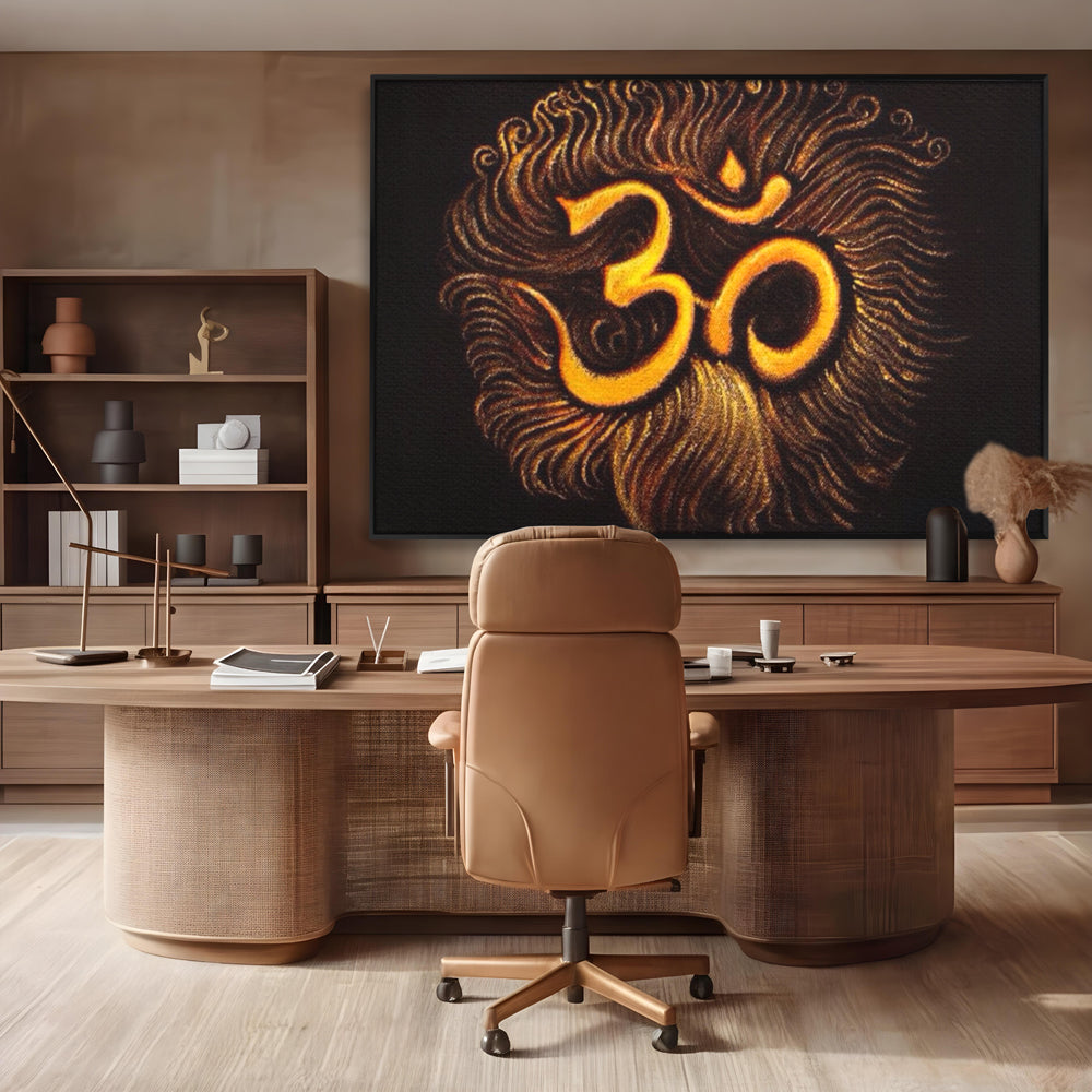 Leinwandbilder Premium LuxCanva® I106, Die Kraft des OM, Meditation, Zen, Spiritualität, Energie, Vibration, Chakra, Universum, Gold, Erleuchtung, Heiliges Symbol, Wohnen, Schlafzimmer