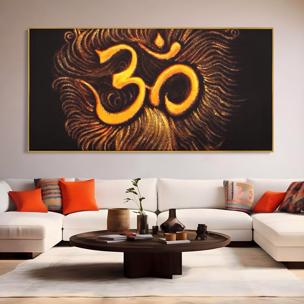 Leinwandbilder Premium LuxCanva® I106, Die Kraft des OM, Meditation, Zen, Spiritualität, Energie, Vibration, Chakra, Universum, Gold, Erleuchtung, Heiliges Symbol, Wohnen, Schlafzimmer