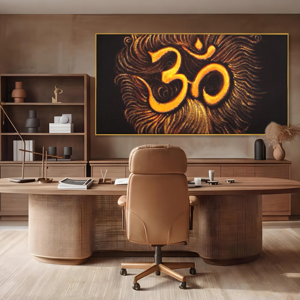 Leinwandbilder Premium LuxCanva® I106, Die Kraft des OM, Meditation, Zen, Spiritualität, Energie, Vibration, Chakra, Universum, Gold, Erleuchtung, Heiliges Symbol, Wohnen, Schlafzimmer
