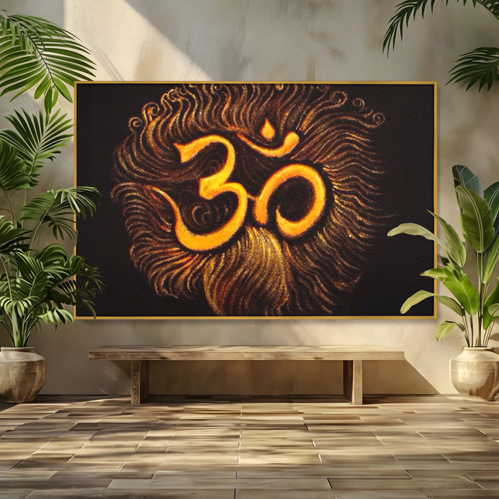 Leinwandbilder Premium LuxCanva® I106, Die Kraft des OM, Meditation, Zen, Spiritualität, Energie, Vibration, Chakra, Universum, Gold, Erleuchtung, Heiliges Symbol, Wohnen, Schlafzimmer