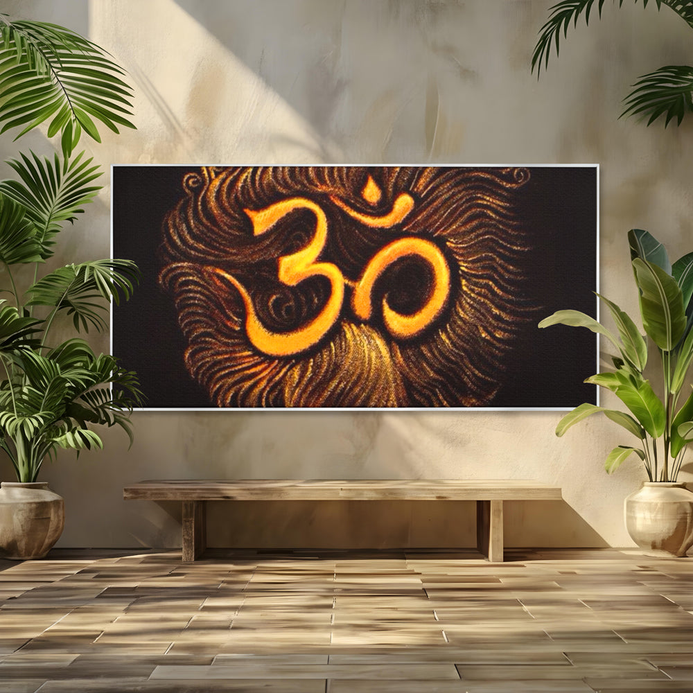Leinwandbilder Premium LuxCanva® I106, Die Kraft des OM, Meditation, Zen, Spiritualität, Energie, Vibration, Chakra, Universum, Gold, Erleuchtung, Heiliges Symbol, Wohnen, Schlafzimmer