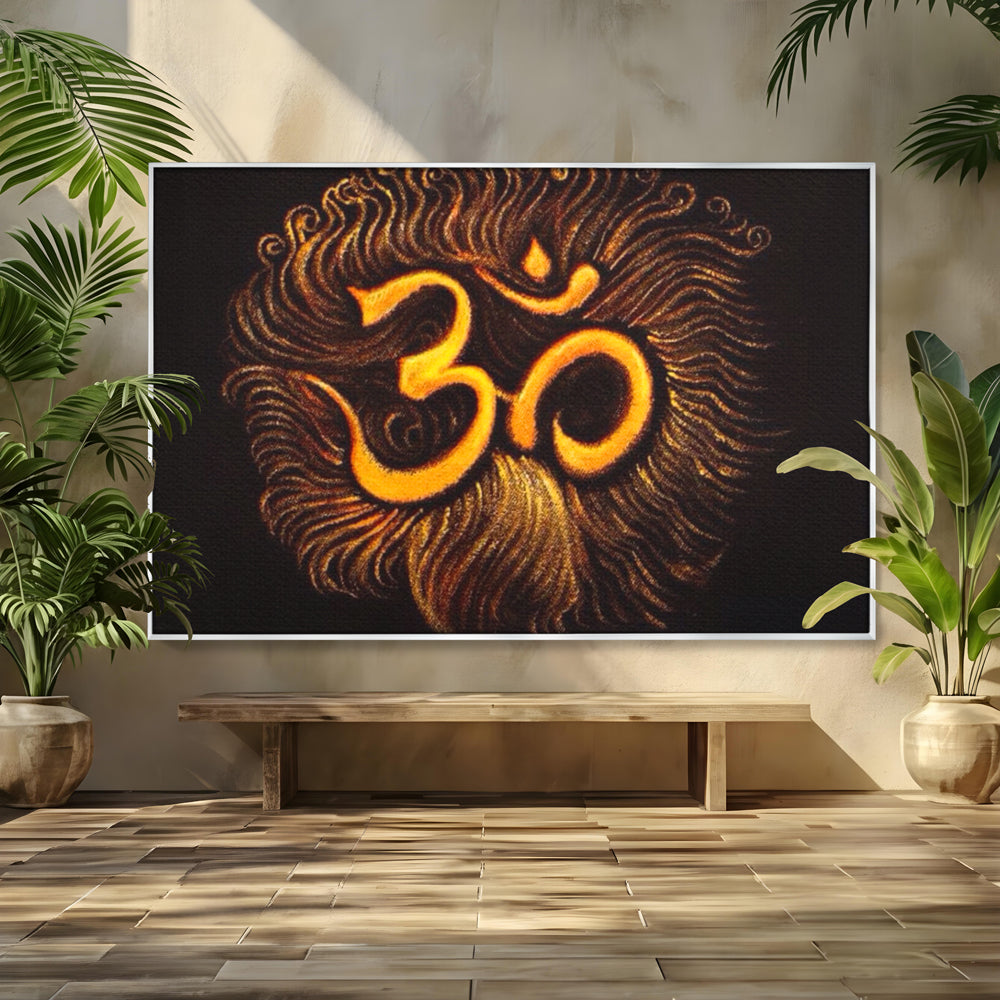 Leinwandbilder Premium LuxCanva® I106, Die Kraft des OM, Meditation, Zen, Spiritualität, Energie, Vibration, Chakra, Universum, Gold, Erleuchtung, Heiliges Symbol, Wohnen, Schlafzimmer