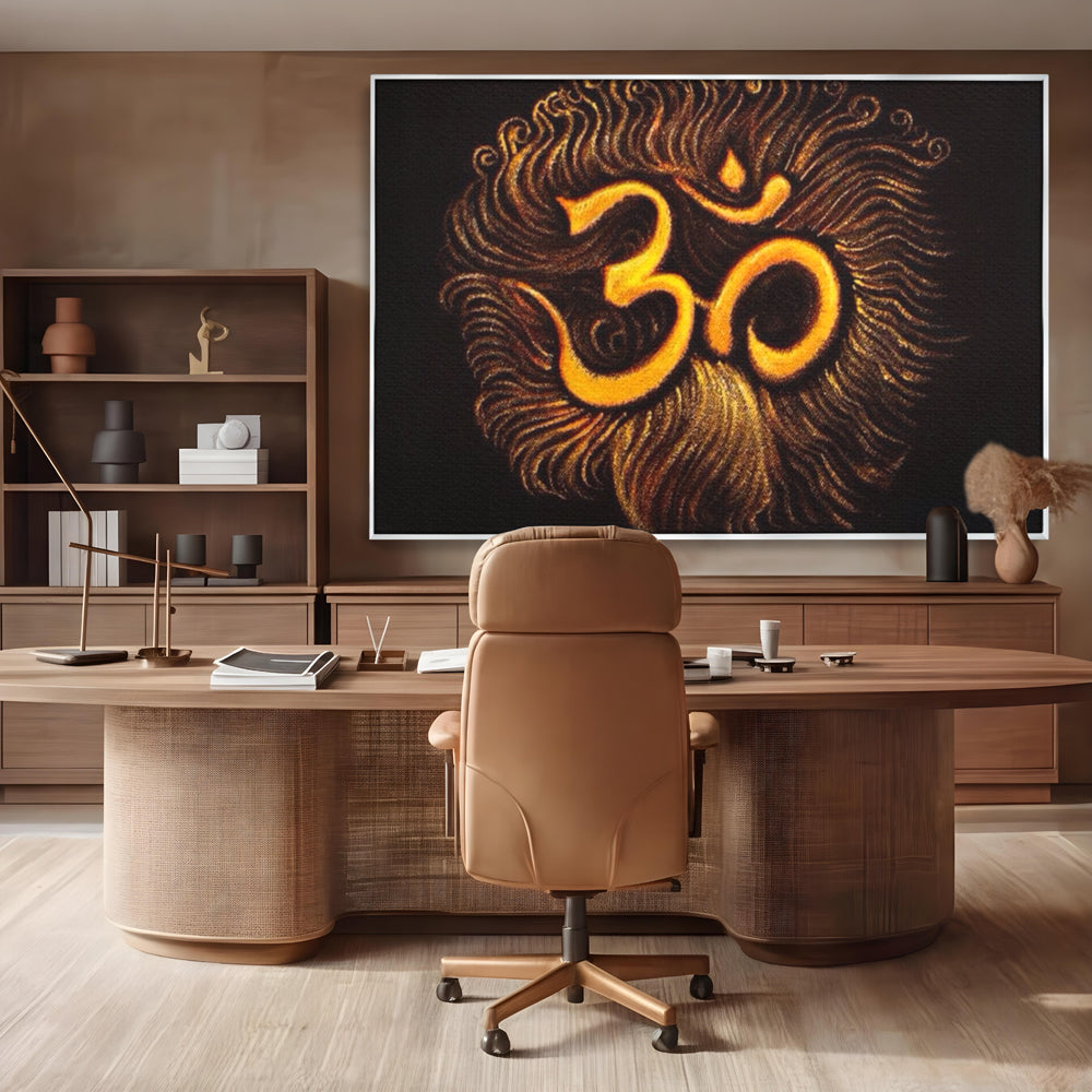 Leinwandbilder Premium LuxCanva® I106, Die Kraft des OM, Meditation, Zen, Spiritualität, Energie, Vibration, Chakra, Universum, Gold, Erleuchtung, Heiliges Symbol, Wohnen, Schlafzimmer