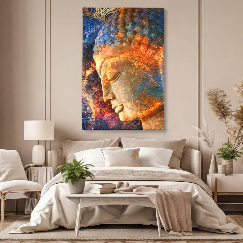 Leinwandbilder Premium LuxCanva® I108, Buddha Profil, Zen, Ruhe, Spiritualität, innere Energie, Harmonie, Meditation, Kosmos, Profil, Universum, Wohnen, Schlafzimmer