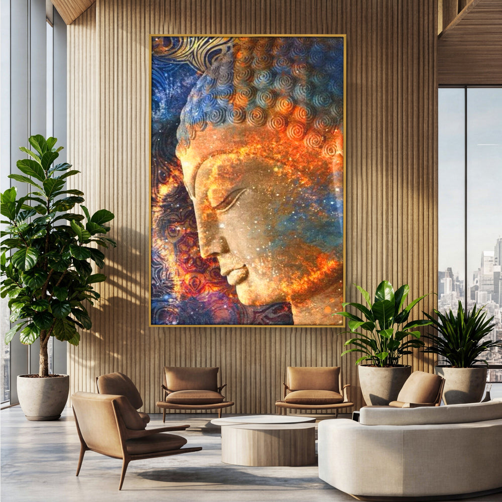 Leinwandbilder Premium LuxCanva® I108, Buddha Profil, Zen, Ruhe, Spiritualität, innere Energie, Harmonie, Meditation, Kosmos, Profil, Universum, Wohnen, Schlafzimmer