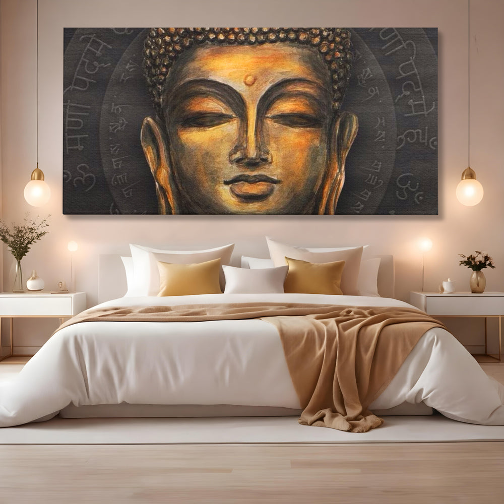 Tablou Canvas Premium LuxCanva® I110, Traieste Zen, Buddha, Zen, Templu, Mantra, Auriu, Echilibru, Ritual, Liniste, Sacru, Meditatie, Armonie, Urna