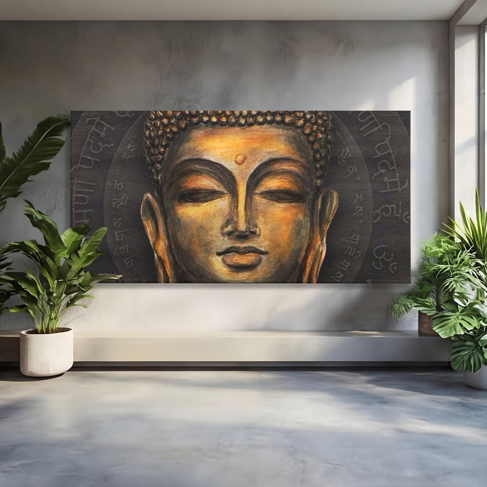 Tablou Canvas Premium LuxCanva® I110, Traieste Zen, Buddha, Zen, Templu, Mantra, Auriu, Echilibru, Ritual, Liniste, Sacru, Meditatie, Armonie, Urna