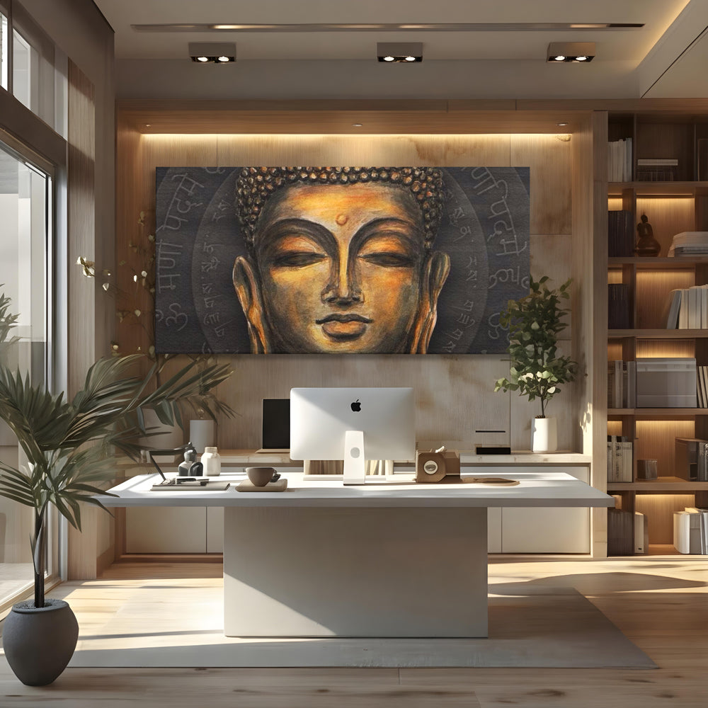 Tablou Canvas Premium LuxCanva® I110, Traieste Zen, Buddha, Zen, Templu, Mantra, Auriu, Echilibru, Ritual, Liniste, Sacru, Meditatie, Armonie, Urna