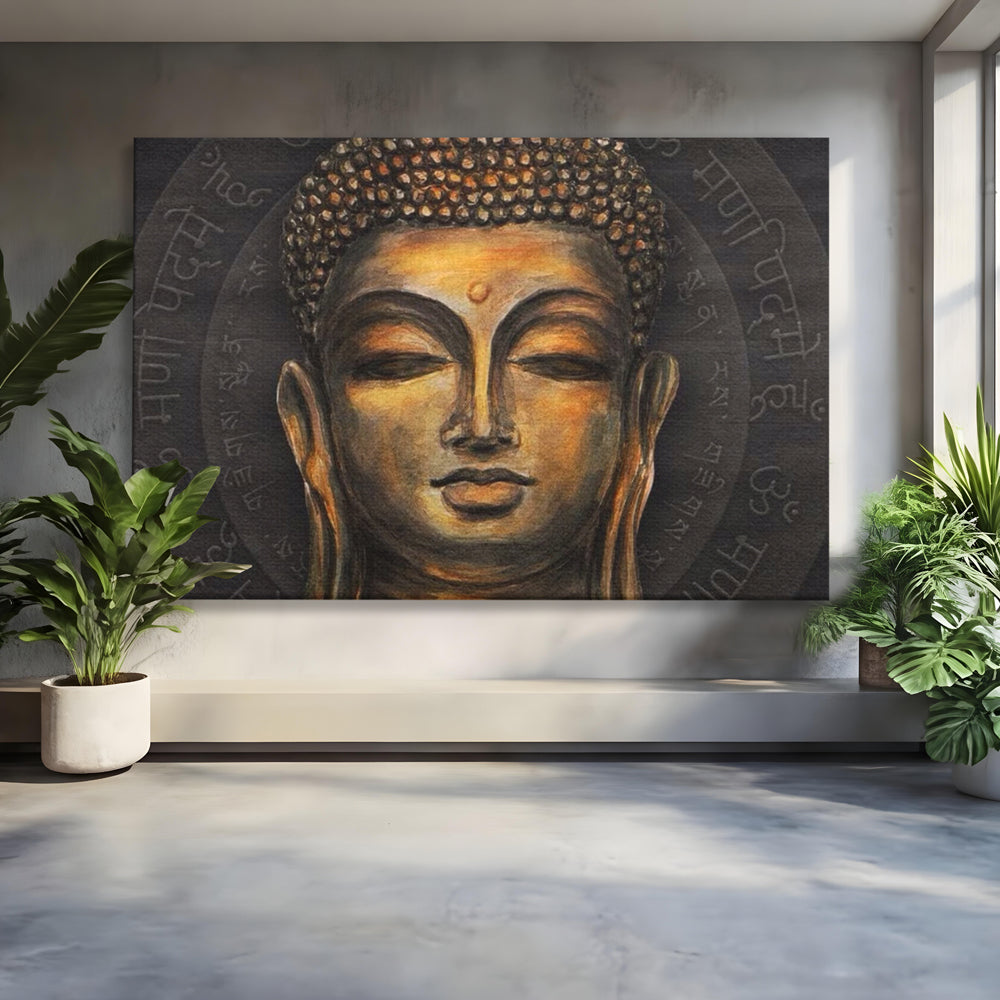 Tablou Canvas Premium LuxCanva® I110, Traieste Zen, Buddha, Zen, Templu, Mantra, Auriu, Echilibru, Ritual, Liniste, Sacru, Meditatie, Armonie, Urna