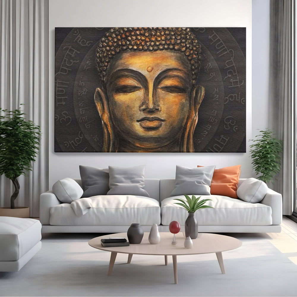 Tablou Canvas Premium LuxCanva® I110, Traieste Zen, Buddha, Zen, Templu, Mantra, Auriu, Echilibru, Ritual, Liniste, Sacru, Meditatie, Armonie, Urna