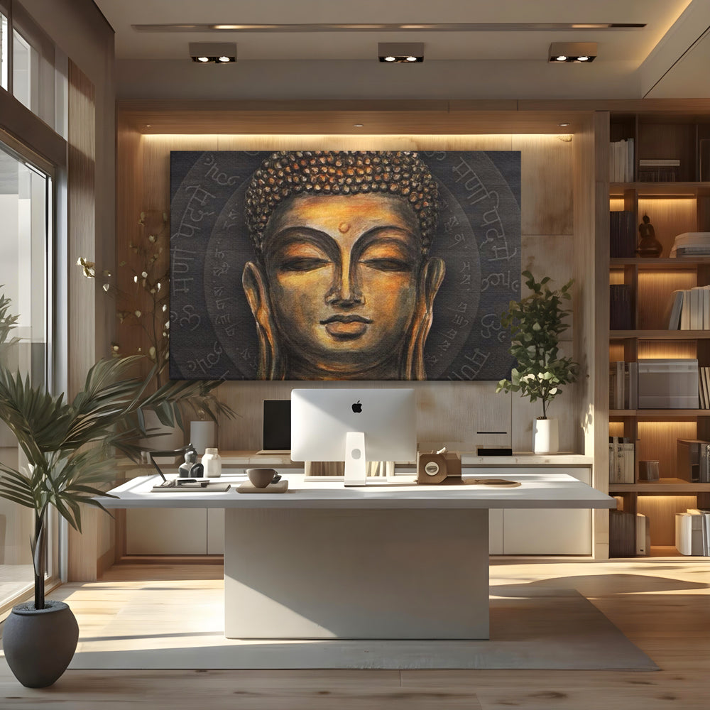 Tablou Canvas Premium LuxCanva® I110, Traieste Zen, Buddha, Zen, Templu, Mantra, Auriu, Echilibru, Ritual, Liniste, Sacru, Meditatie, Armonie, Urna
