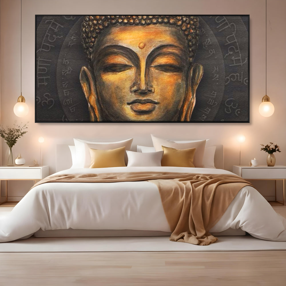 Tablou Canvas Premium LuxCanva® I110, Traieste Zen, Buddha, Zen, Templu, Mantra, Auriu, Echilibru, Ritual, Liniste, Sacru, Meditatie, Armonie, Urna