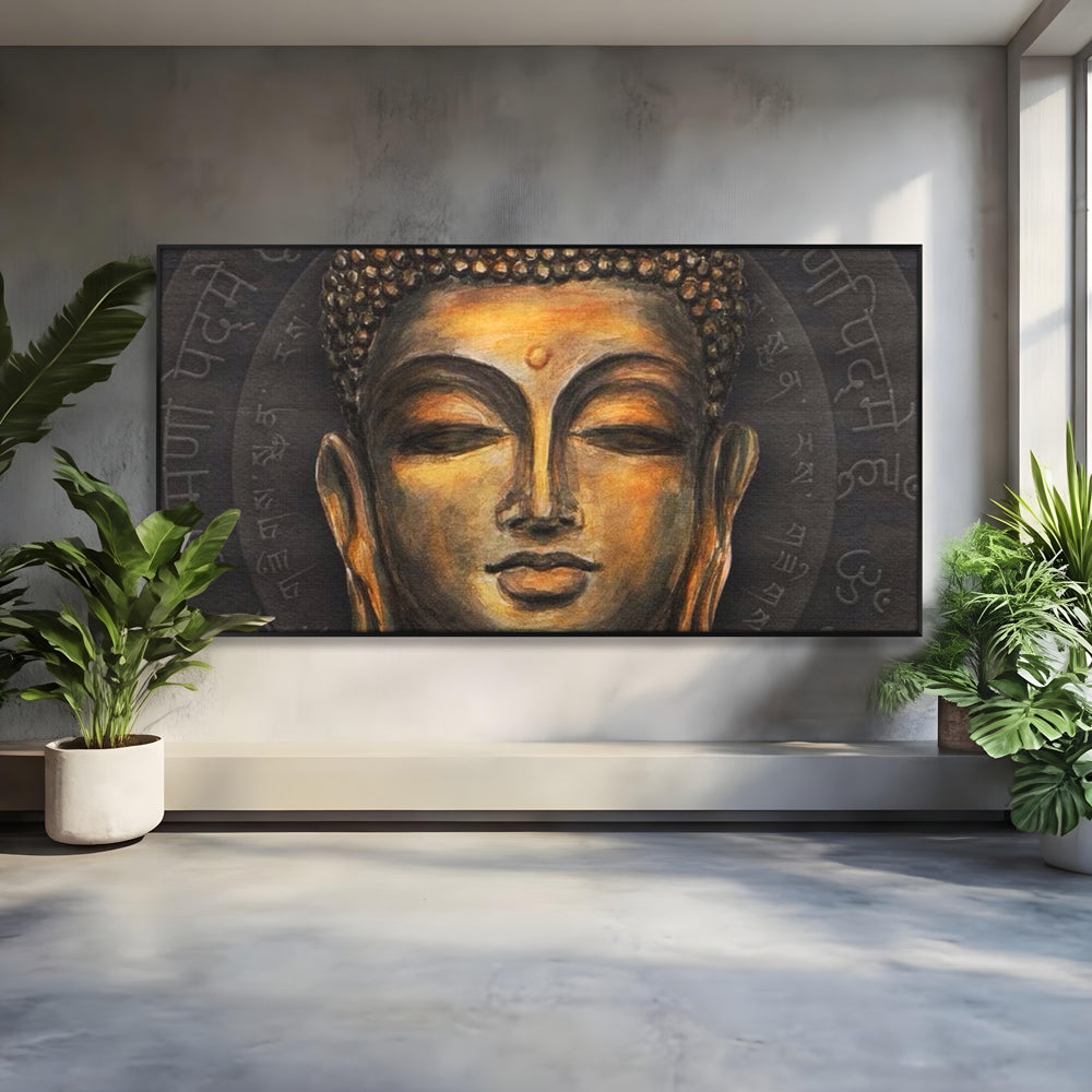 Tablou Canvas Premium LuxCanva® I110, Traieste Zen, Buddha, Zen, Templu, Mantra, Auriu, Echilibru, Ritual, Liniste, Sacru, Meditatie, Armonie, Urna